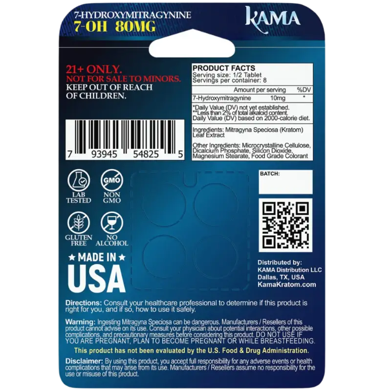 KAMA 7 Hydroxymitragynine Natural 20mg 4ct - Herbal