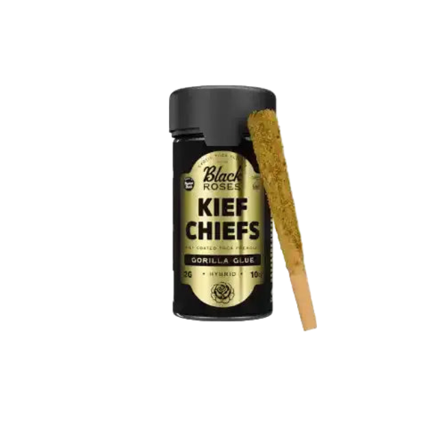Black Roses Kief Chiefs Exotic Kief Coated Pre-Rolls 2g 10ct Jar Gorilla Glue Hybrid