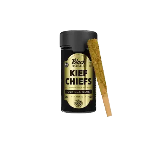 Black Roses Kief Chiefs Exotic Kief Coated Pre-Rolls 2g 10ct Jar Gorilla Glue Hybrid