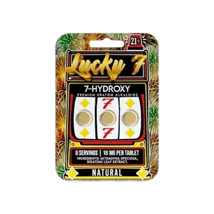 Lucky 7 brand 7-hydroxy supplement package with a slot machine design theme.