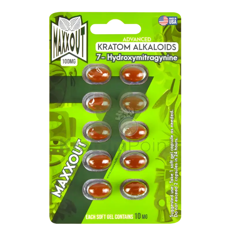 Blister pack of kratom alkaloid capsules.