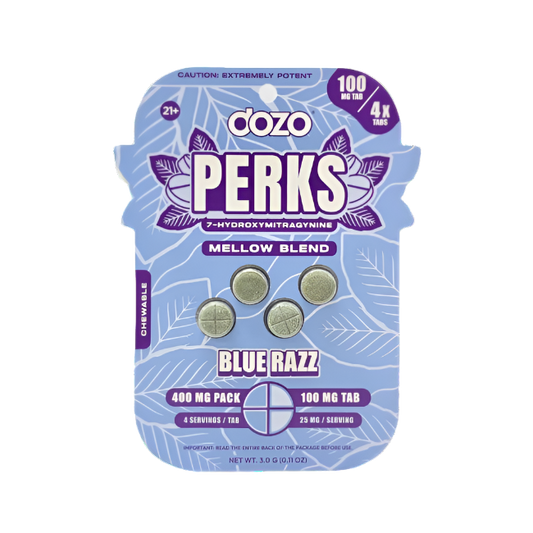 🎁 Dozo Perks 4ct 7OH Chewable Tabs Mellow Blend Blue Razz 100mg Per Tablets (100% off)