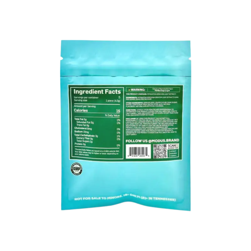 Turquoise product package showing ingredient facts and nutritional information.