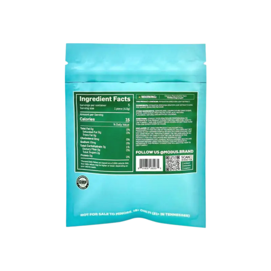 Turquoise product package showing ingredient facts and nutritional information.