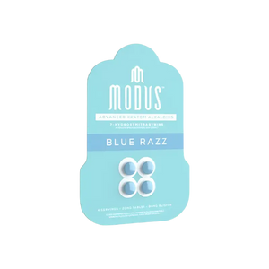 Light blue Modus Blue Razz vape pod package containing 4 pods.