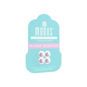 Modus brand mixed berries cannabis edibles package in turquoise and purple colors.