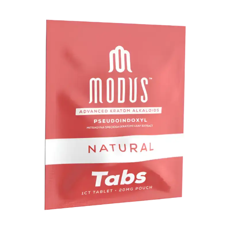 Red and white Modus brand natural supplement packet.