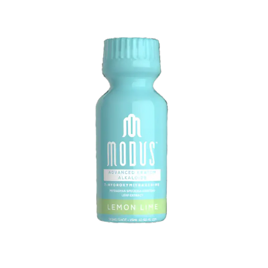 Light blue bottle of Modus brand lemon-lime beverage.