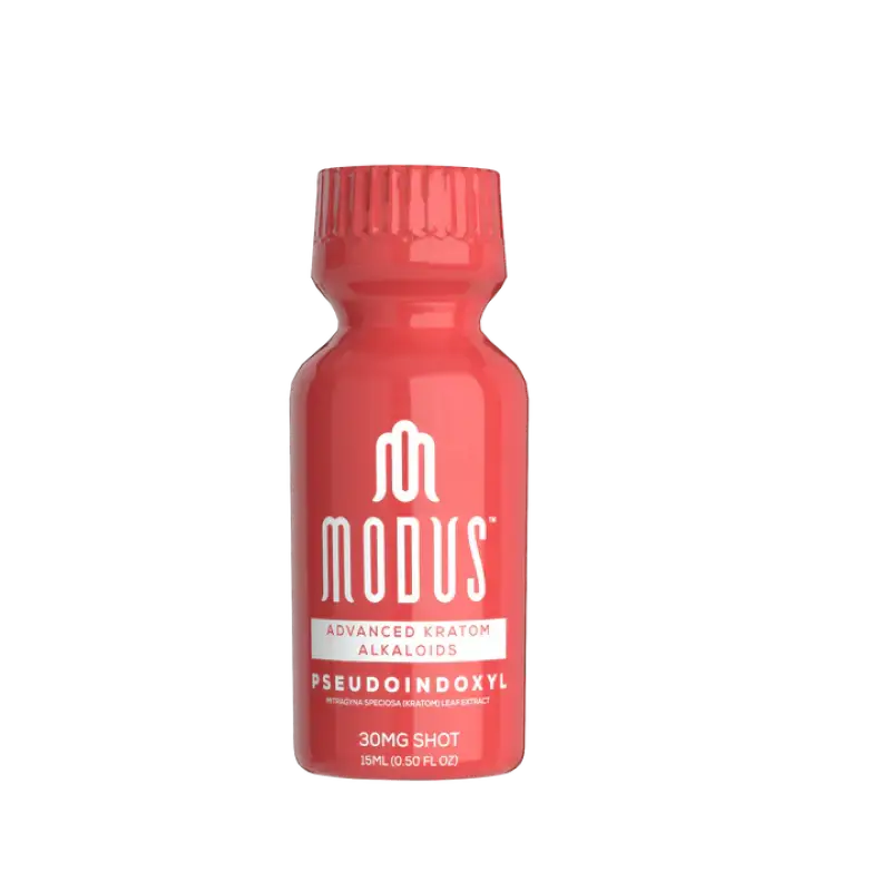 Red bottle with Modus branding and a white logo.