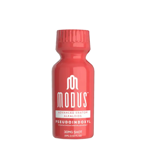 Red bottle with Modus branding and a white logo.