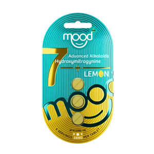 Teal and yellow mood-branded lemon-flavored hydrogum packaging with a smiley face design.