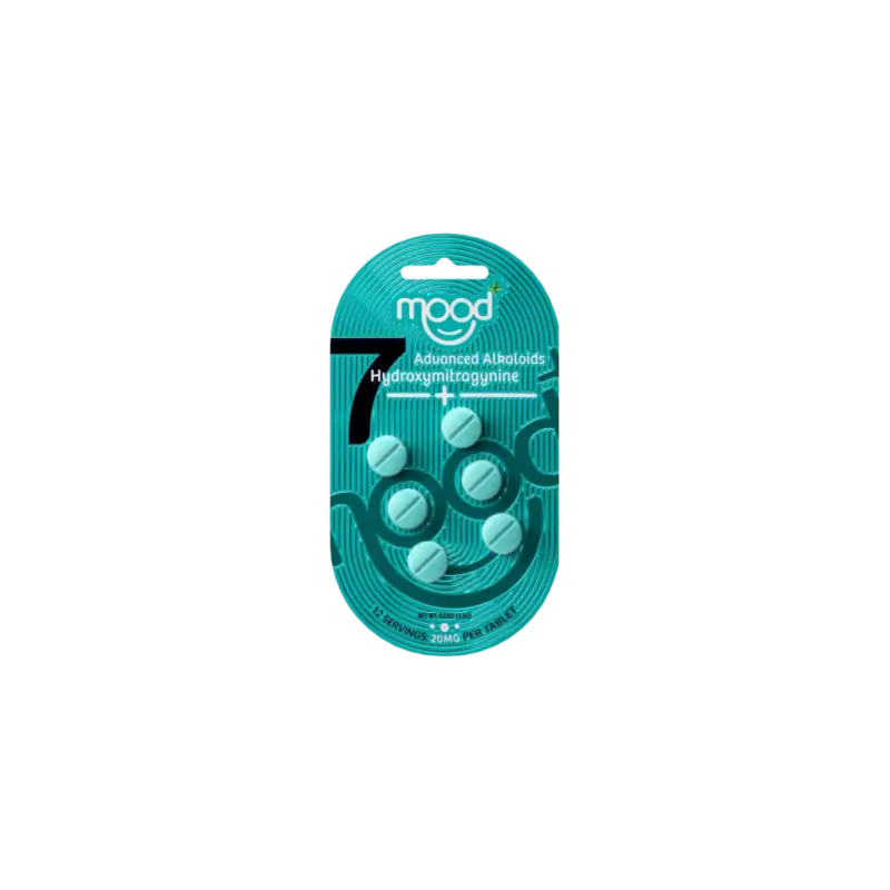 Teal mood-enhancing supplement blister pack.