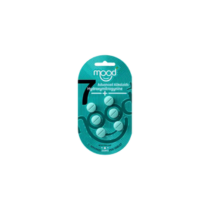 Teal mood-enhancing supplement blister pack.