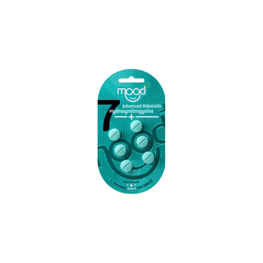 Teal mood-enhancing supplement blister pack.