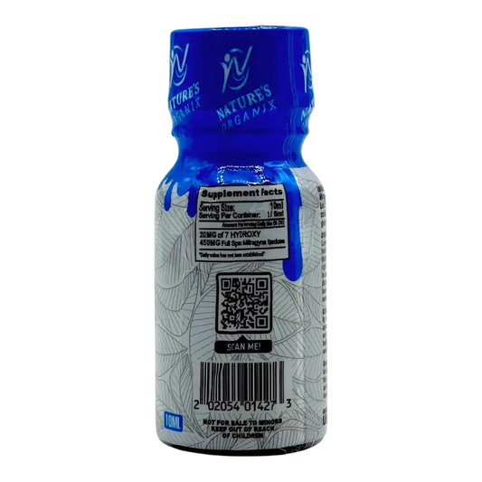 Blue and white supplement bottle.