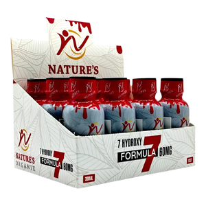 Display box of Nature’s Organix 7 Hydroxy Formula 60mg bottles.