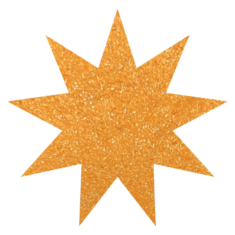 Golden eight-pointed star with a textured, glittery appearance.