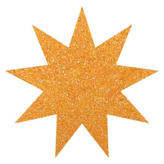 Golden eight-pointed star with a textured, glittery appearance.