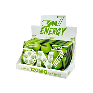 Display box of On Energy sour apple lozenges.