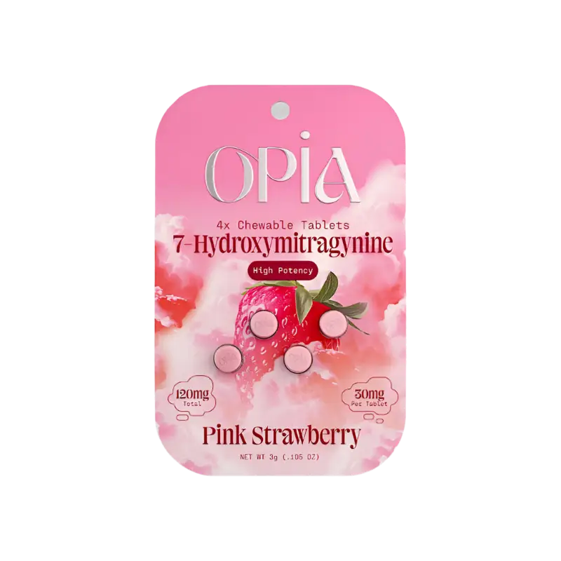 Pink strawberry flavored chewable tablets.