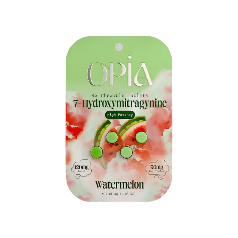 Watermelon flavored 7-Hydroxymitragynine chewable tablets.