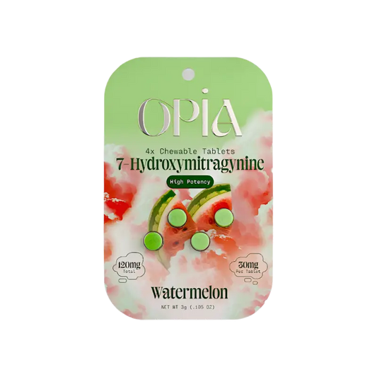 Watermelon flavored 7-Hydroxymitragynine chewable tablets.