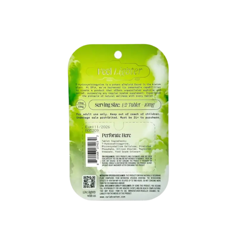 Green product packaging with text and instructions printed on it.