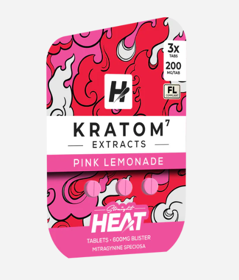 STRAIGHT HEAT KRATOM EXTRACT TABLETS 200MG 3CT - PINK LEMONADE