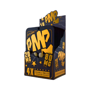 Black and orange product box labeled ’PMP’ with star decorations and ’80 MG’ text.