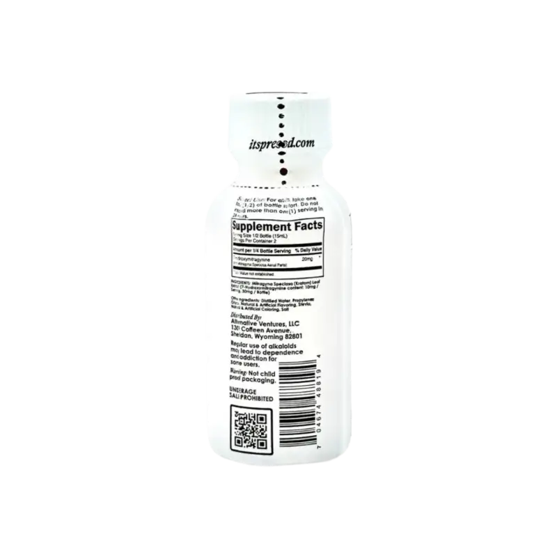 White bottle with supplement facts label and QR code on the back.