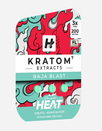 STRAIGHT HEAT KRATOM EXTRACT TABLETS 200MG 3CT - BAJA BLAST