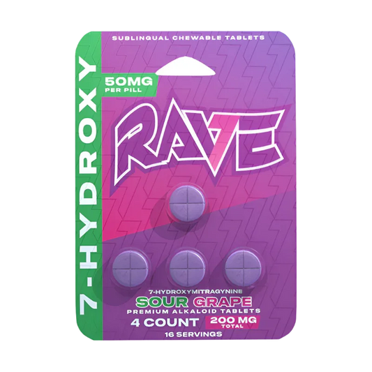 Rave 4ct 7OH Chewable Tabs Sour Grape 50mg per Tablet - Seven Tech