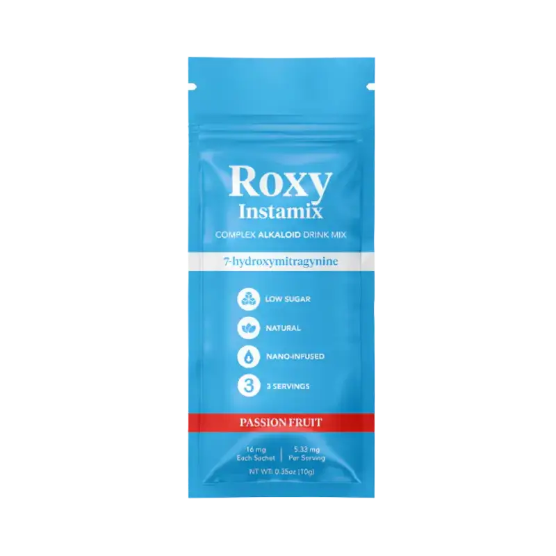 Roxy Instamix passion fruit drink mix packet.