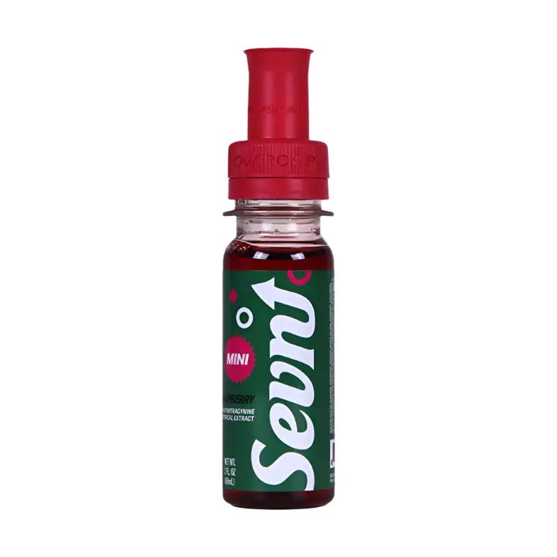 Mini Sevn’s bottle with red liquid.