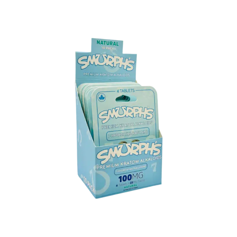 Display box containing Snorph’s brand product packets in turquoise/mint green coloring.