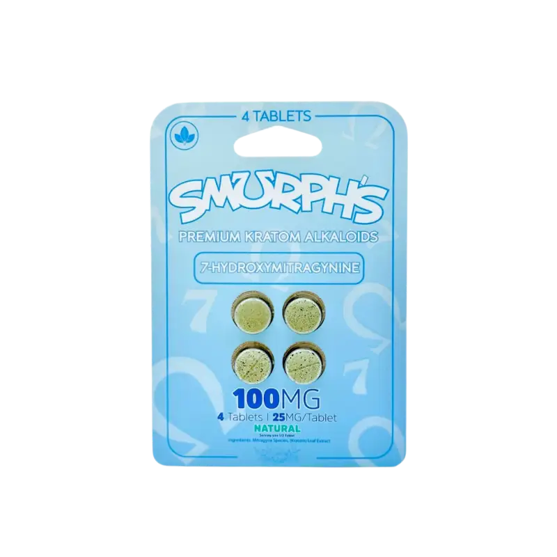 A blue package of ’Smorphs’ tablets containing 4 pills at 100mg each.