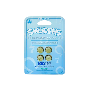 A blue package of ’Smorphs’ tablets containing 4 pills at 100mg each.