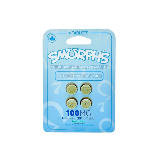 A blue package of ’Smorphs’ tablets containing 4 pills at 100mg each.