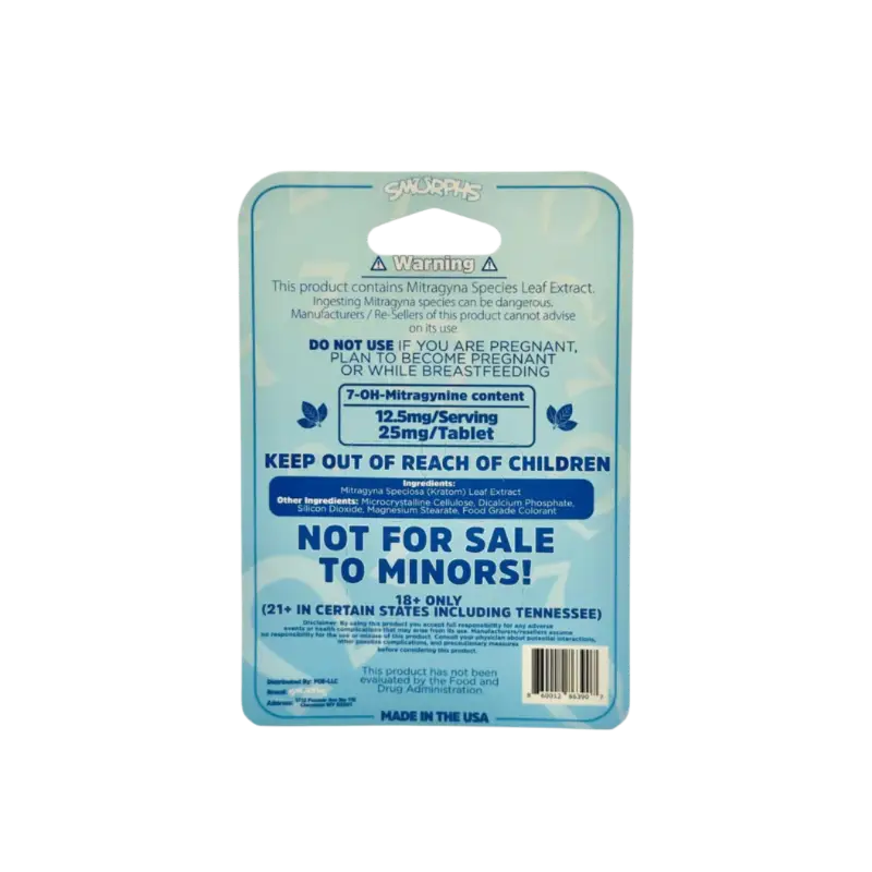 Warning label with blue text on a light turquoise background.