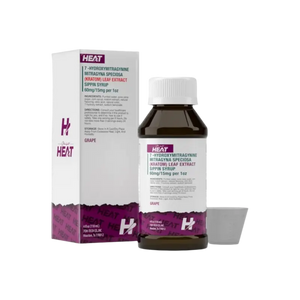 Brown medicine bottle with purple and white packaging box.