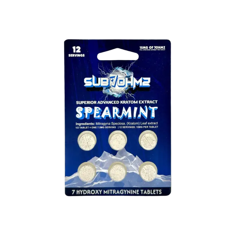 Package of Spearmint-flavored Sublime kratom extract tablets.