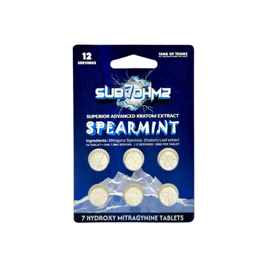 Package of Spearmint-flavored Sublime kratom extract tablets.