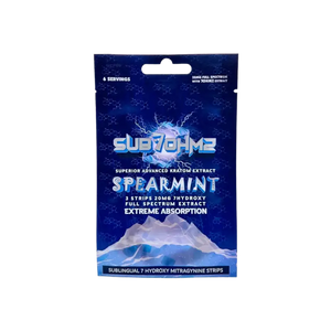 Blue package of Supreme brand Spearmint sublingual absorption strips.