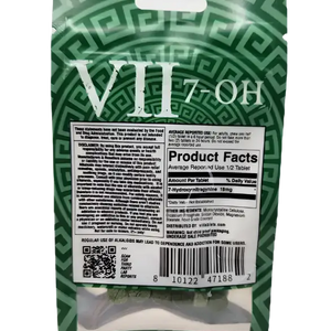 Green and white product package with ’VII’ branding and nutritional information.