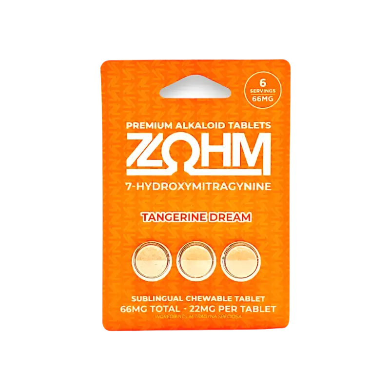 Orange package of Zohm tangerine dream tablets.